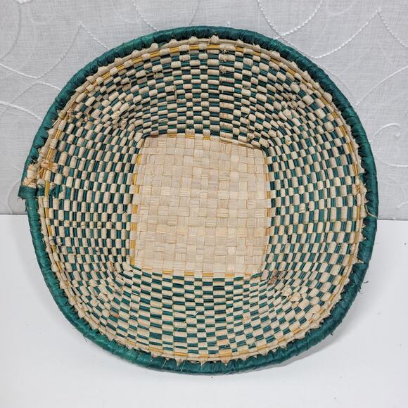 Vintage Handmade Malian Woven Wall Baskets 5" -15" Pink Green Wall Decor - Picture 8 of 16